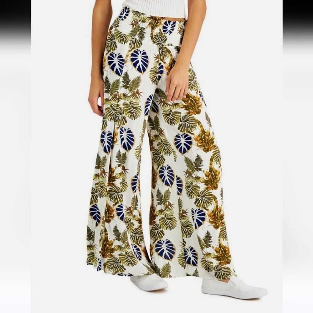 Dahui Tropical Print Wide-Leg Pants Linen XL